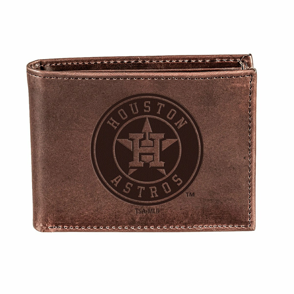 Houston Astros Bi-Fold Wallet Brown 100% Genuine Leather