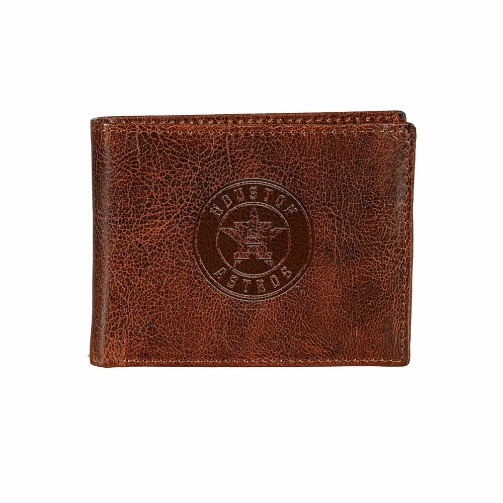 Houston Astros, Embossed 100% Genuine Tumbled Leather Passcase Bi-Fold