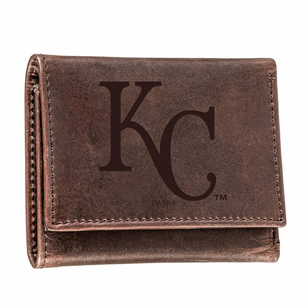 Kansas City Royals Tri-Fold Wallet Brown 100% Genuine Leather