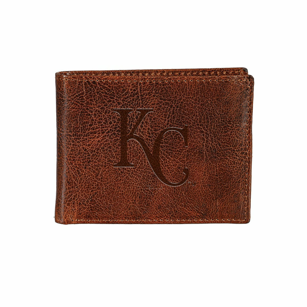Kansas City Royals, Embossed 100% Genuine Tumbled Leather Passcase Bi-
