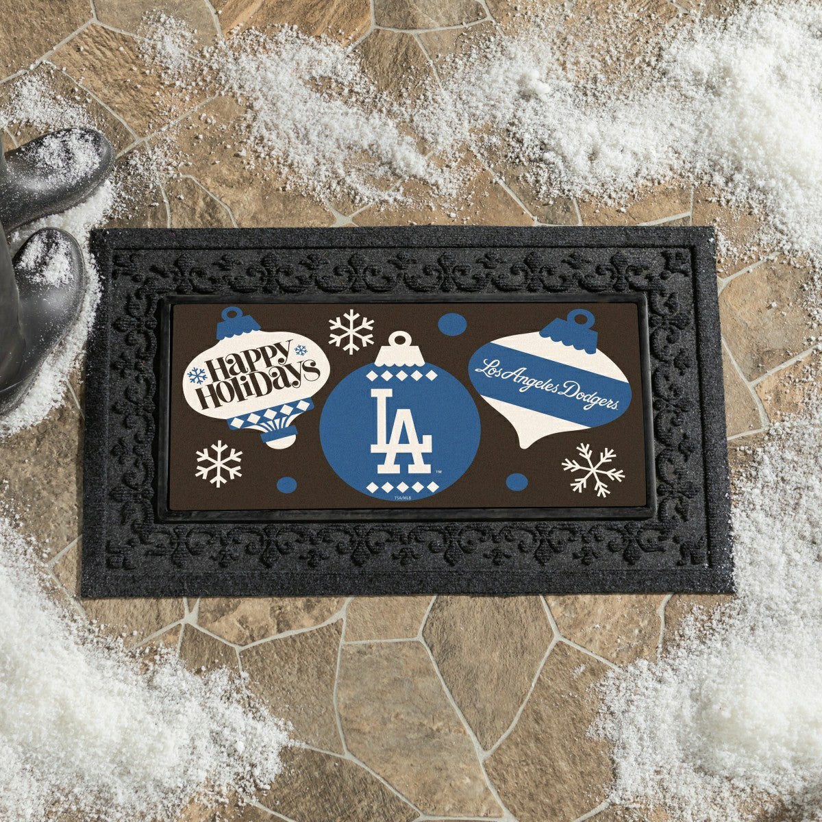 Los Angeles Dodgers Holiday Flocked Coir Sassafras Switch Mat, 22"x10"