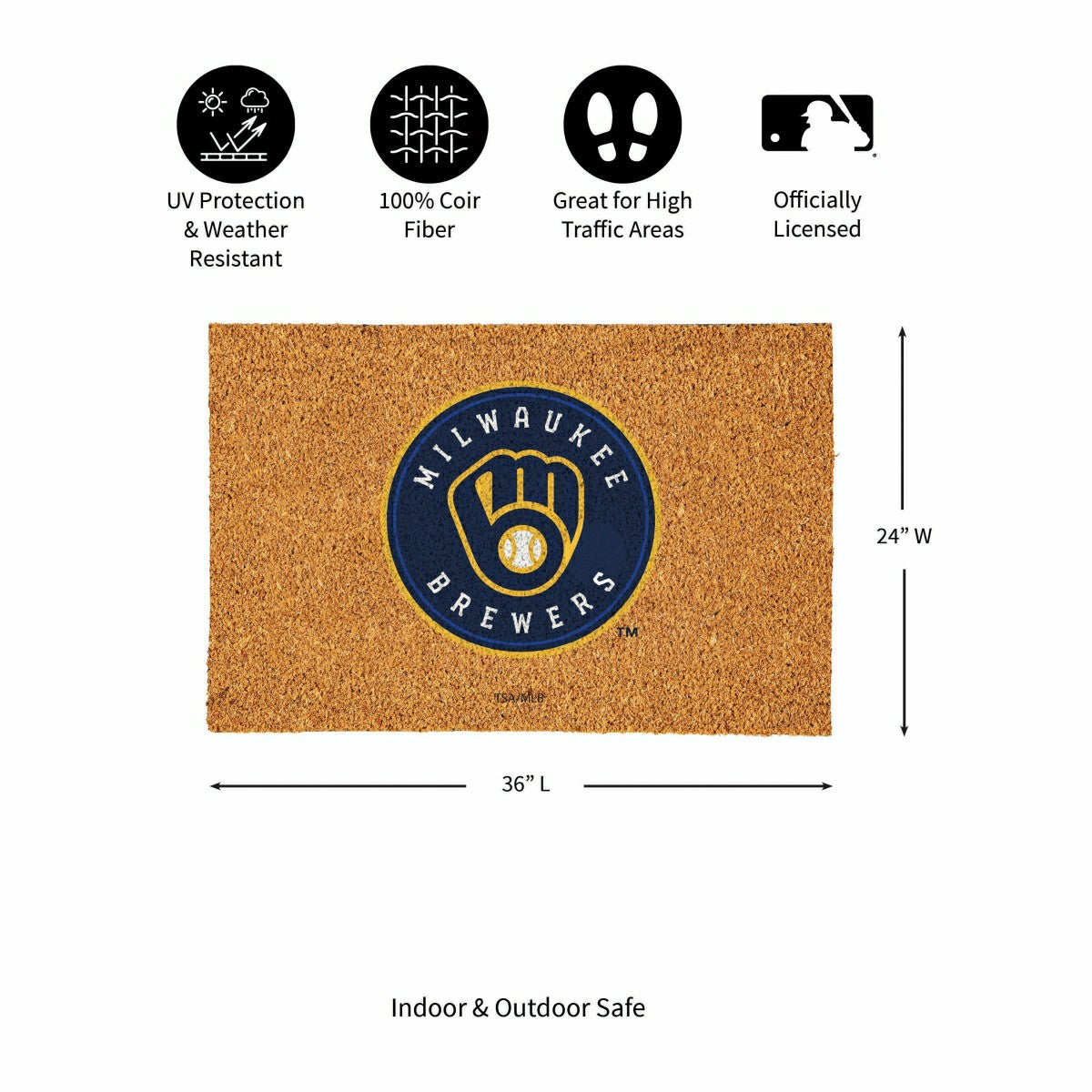 Milwaukee Brewers Large Full Color Coir Mat, 36"x24"