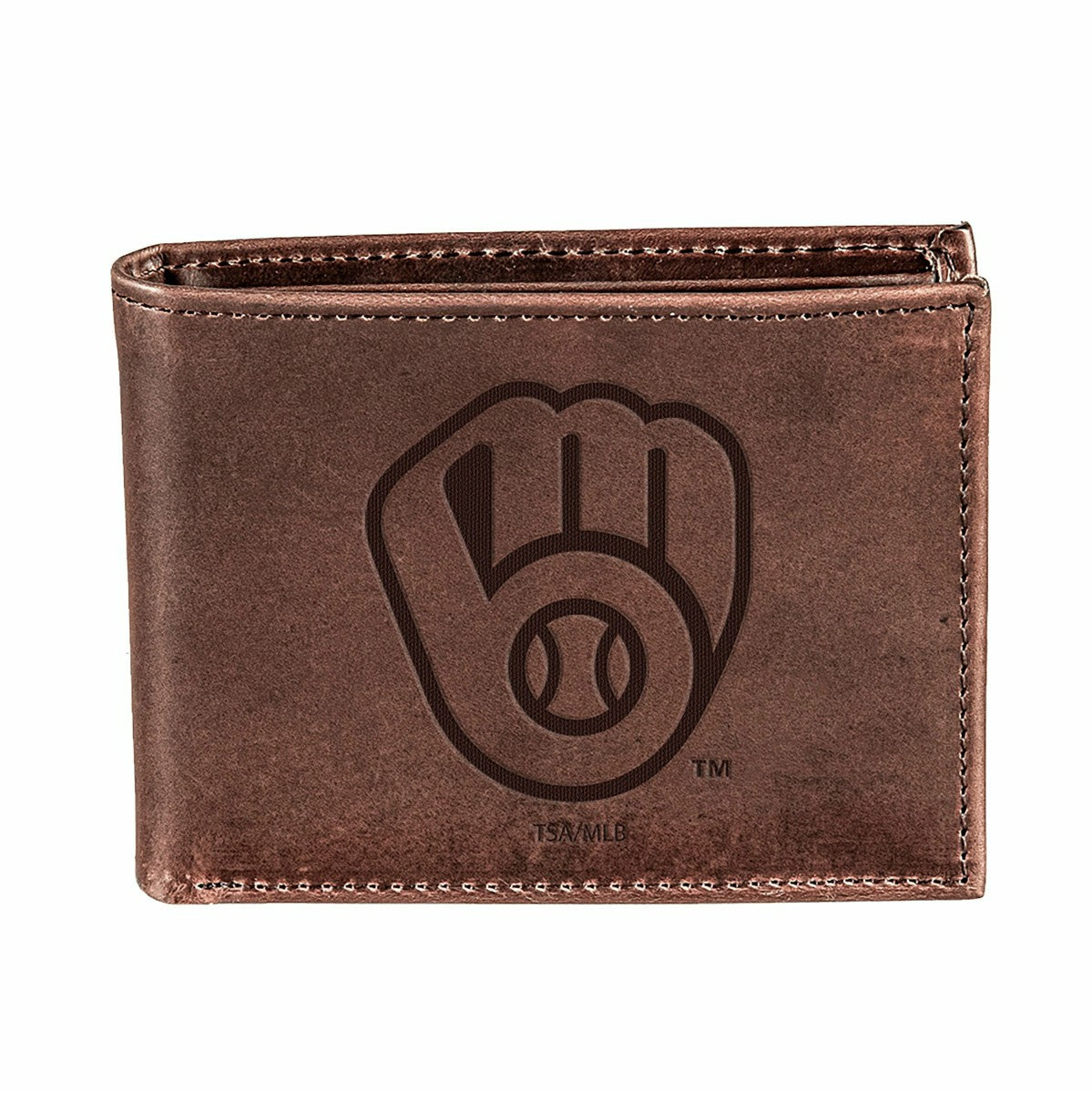 Milwaukee Brewers Bi-Fold Wallet Brown 100% Genuine Leather
