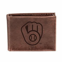 Milwaukee Brewers Bi-Fold Wallet Brown 100% Genuine Leather