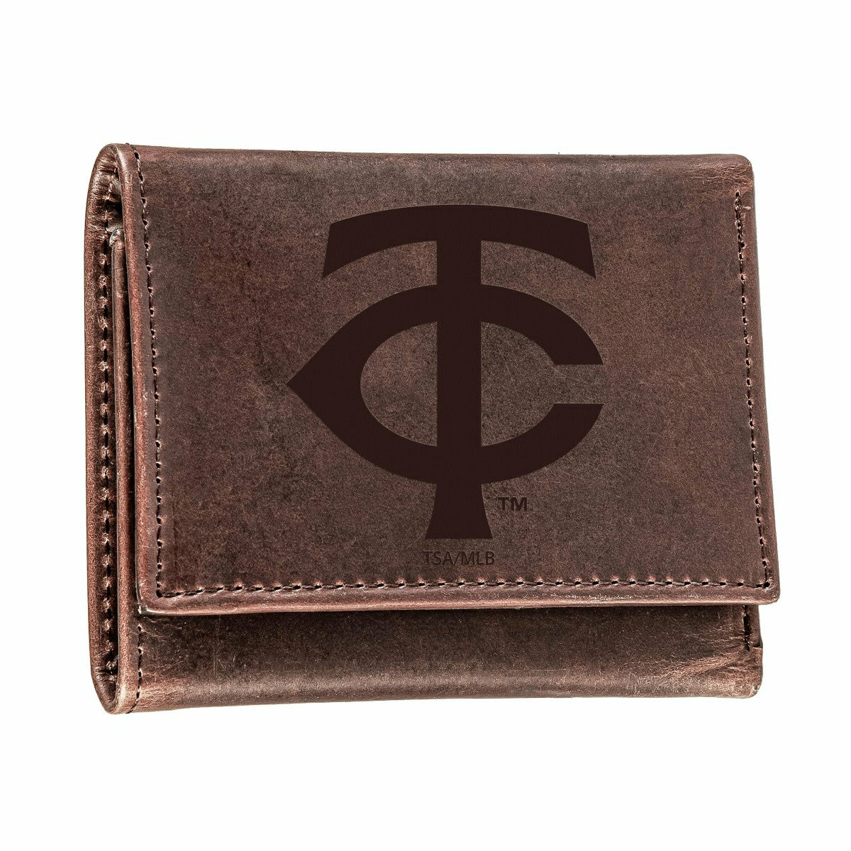 Minnesota Twins Tri-Fold Wallet Brown 100% Genuine Leather