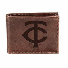 Minnesota Twins Bi-Fold Wallet Brown 100% Genuine Leather