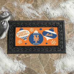 New York Mets Holiday Flocked Coir Sassafras Switch Mat, 22"x10"