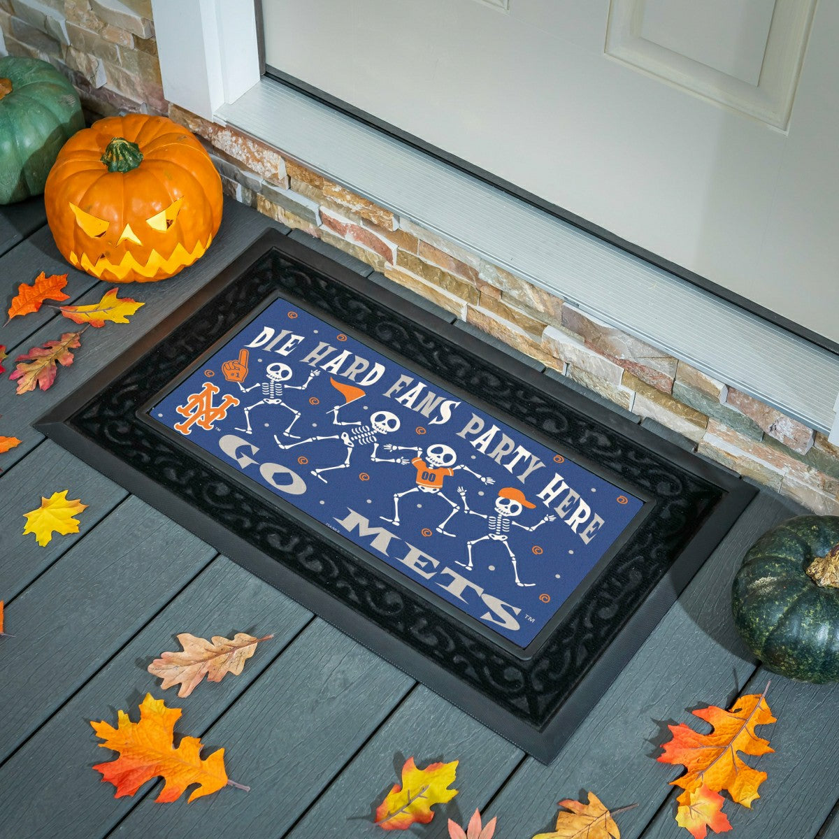 New York Mets Flocked Coir Halloween Sassafras Switch Mat, 22"x10"