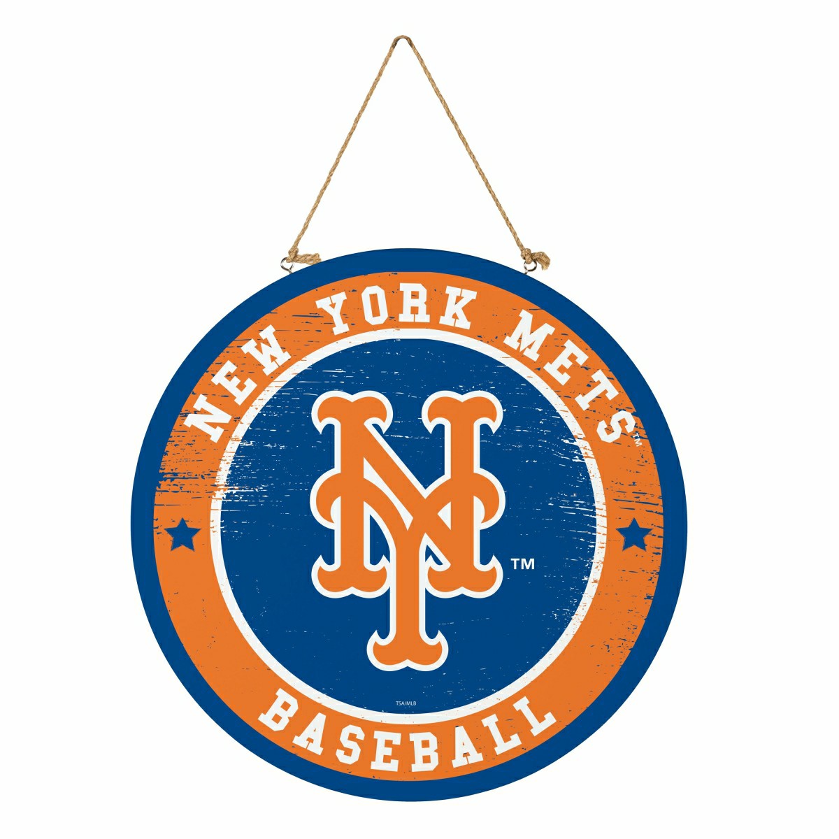 New York Mets Round Door Décor with Hanging Rope, 18x18