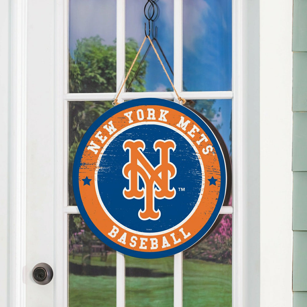 New York Mets Round Door Décor with Hanging Rope, 18x18