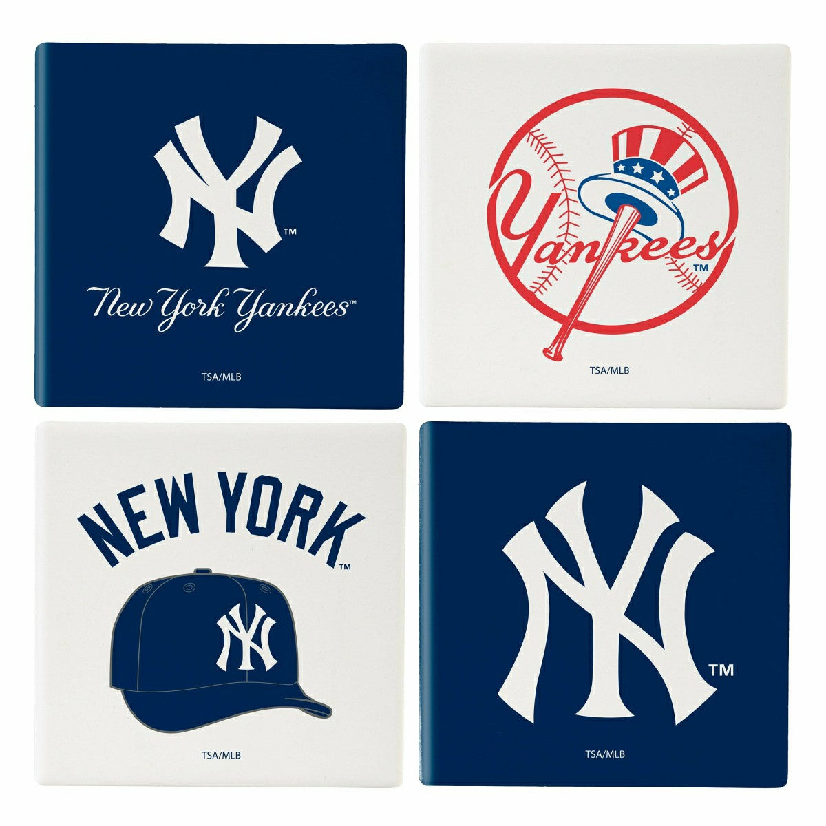 New York Yankees Ceramic Coasters Set, 4pcs with Wood Caddy