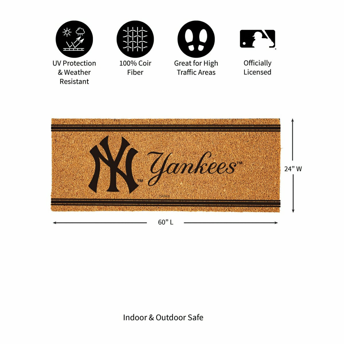NY Yankees Extra Large One Color Coir Mat, 60"x24"