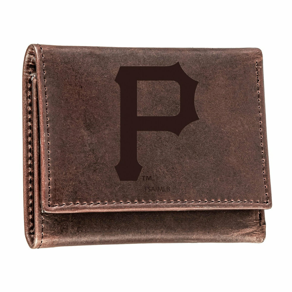 Pittsburgh Pirates Tri-Fold Wallet Brown 100% Genuine Leather