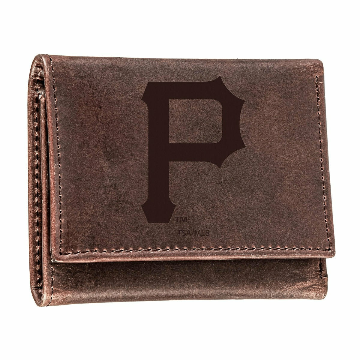 Pittsburgh Pirates Tri-Fold Wallet Brown 100% Genuine Leather