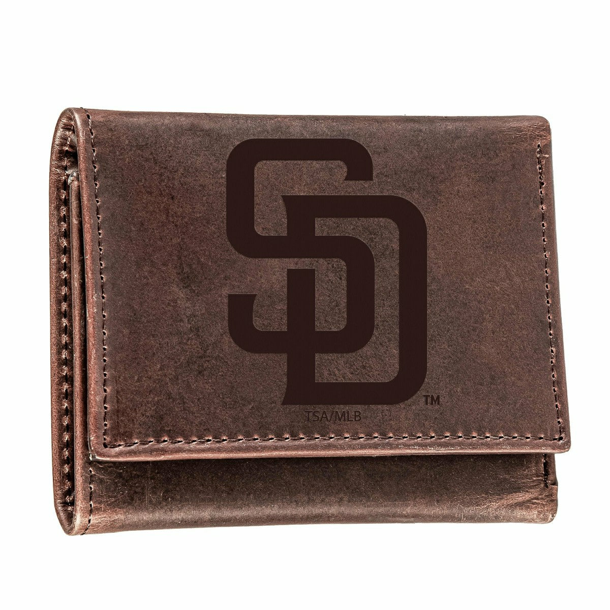 San Diego Padres Tri-Fold Wallet Brown 100% Genuine Leather