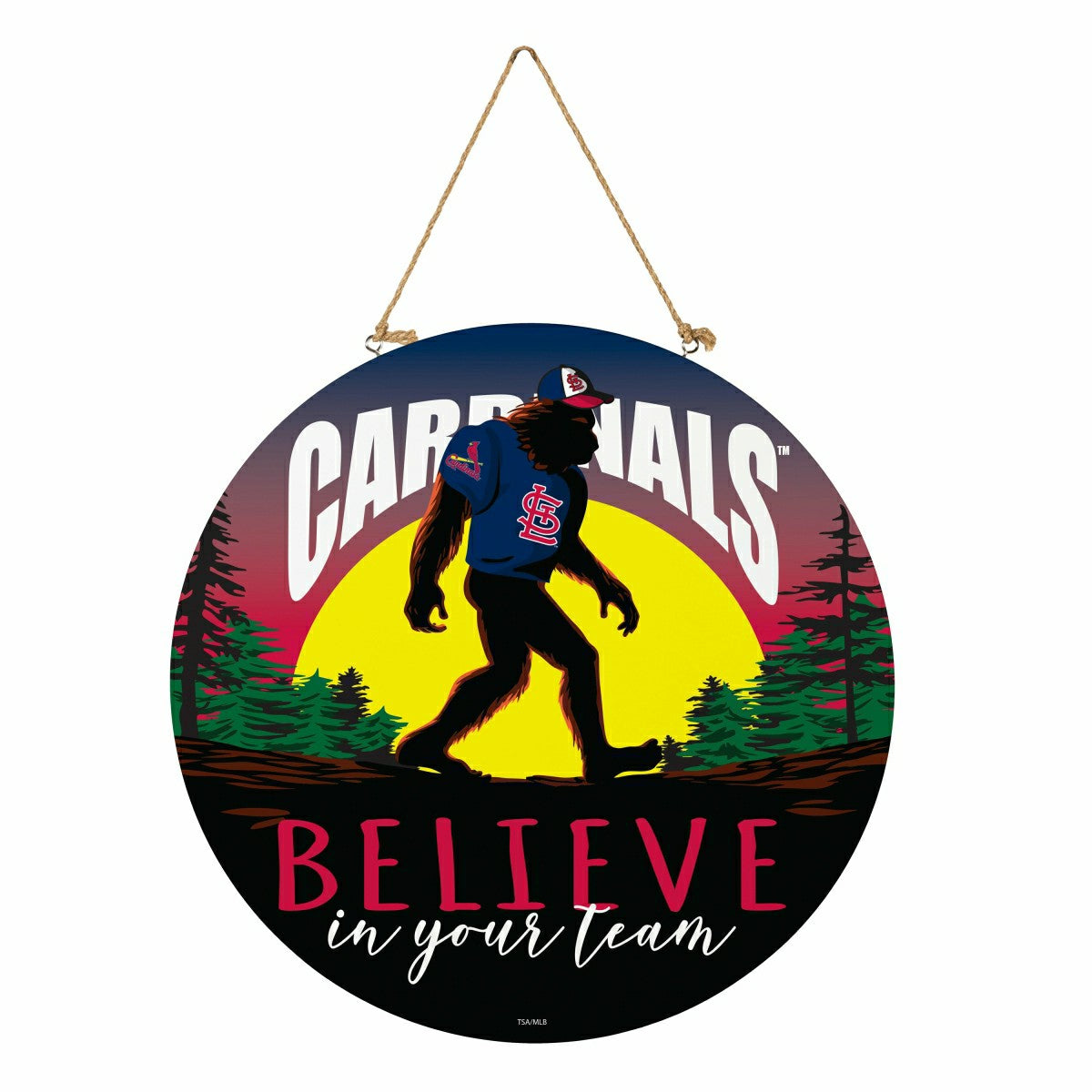 St Louis Cardinals Bigfoot Round Door Décor with Hanging Rope, 18x18