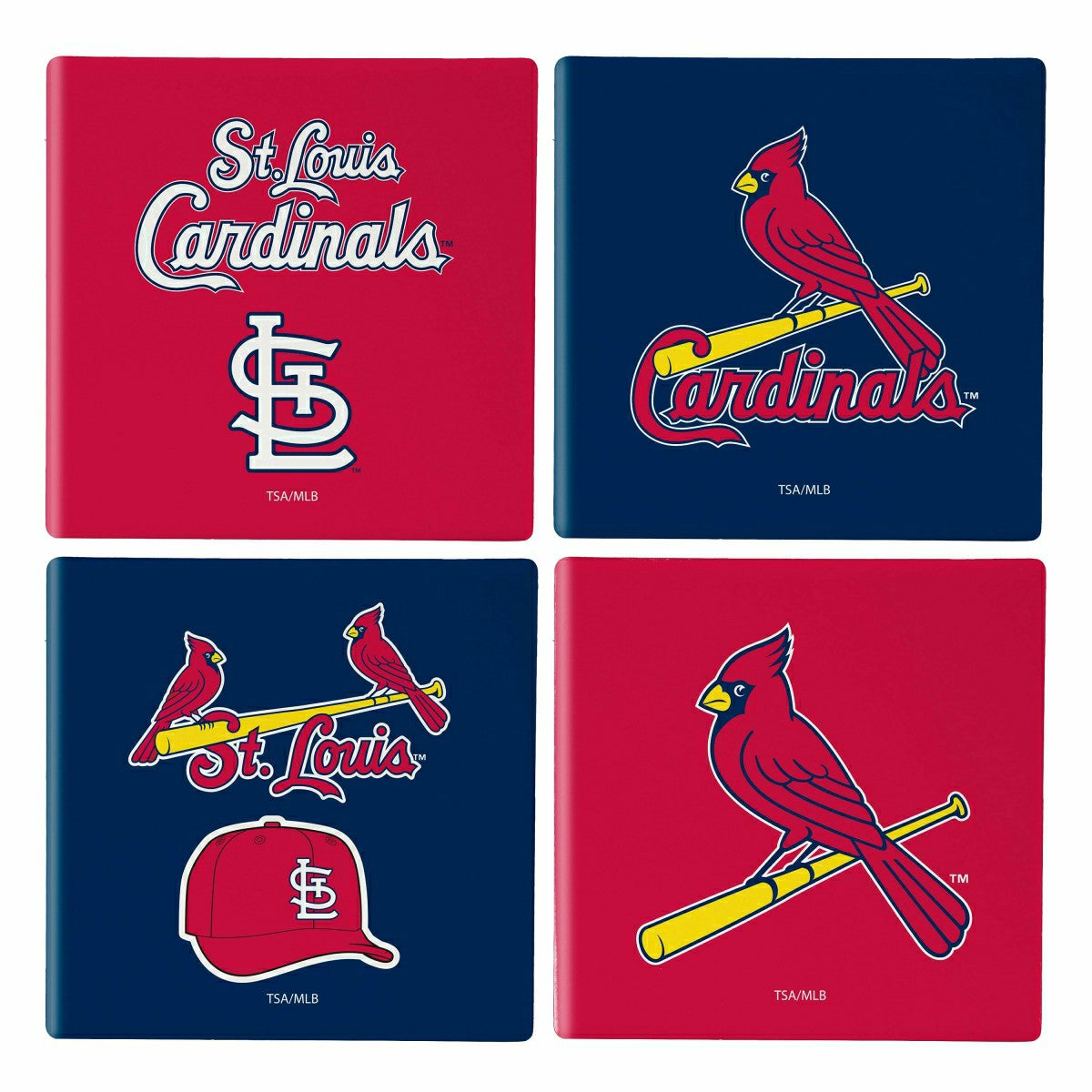 St Louis Cardinals Ceramic Coasters Set, 4pcs with Wood Caddy