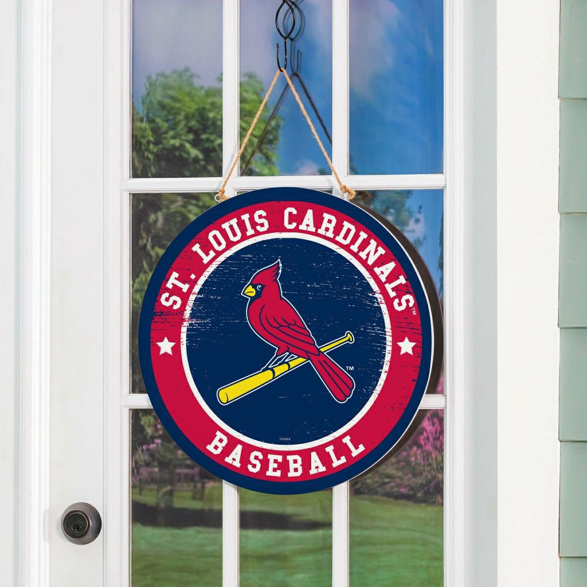 St Louis Cardinals Round Door Décor with Hanging Rope, 18x18