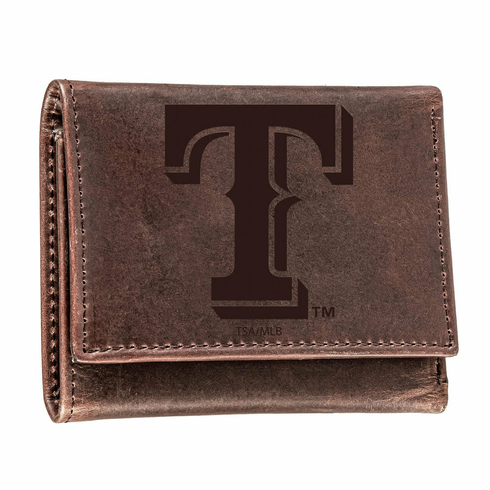 Texas Rangers Tri-Fold Wallet Brown 100% Genuine Leather