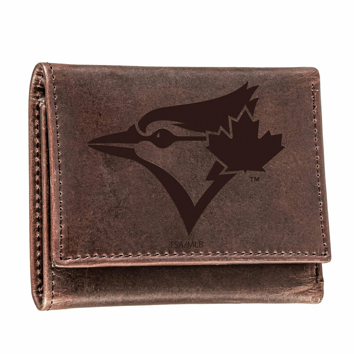 Toronto Blue Jays Tri-Fold Wallet Brown 100% Genuine Leather