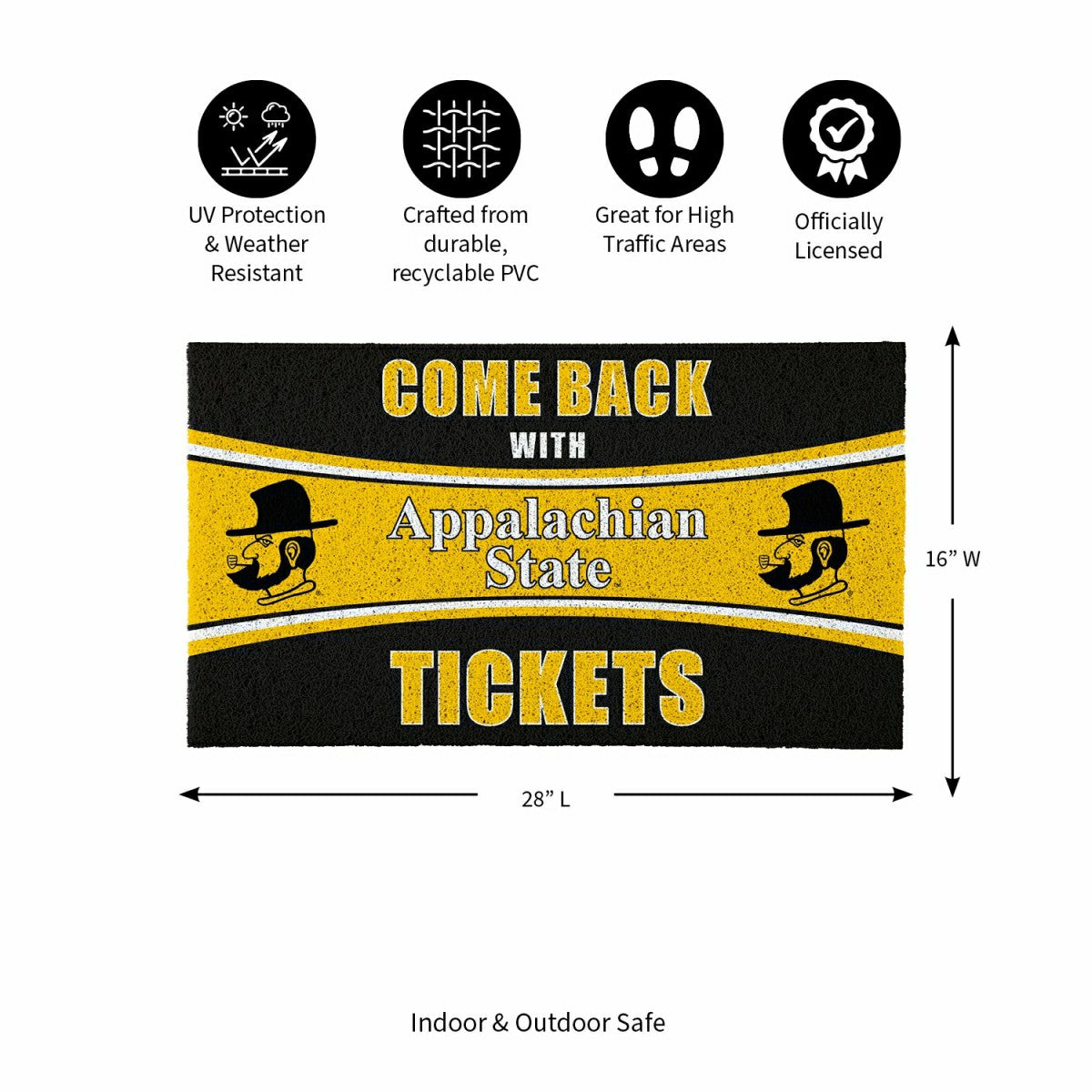 28" x 16" PVC Trapper Mat, Come Back with Tickets, Appalachian State U