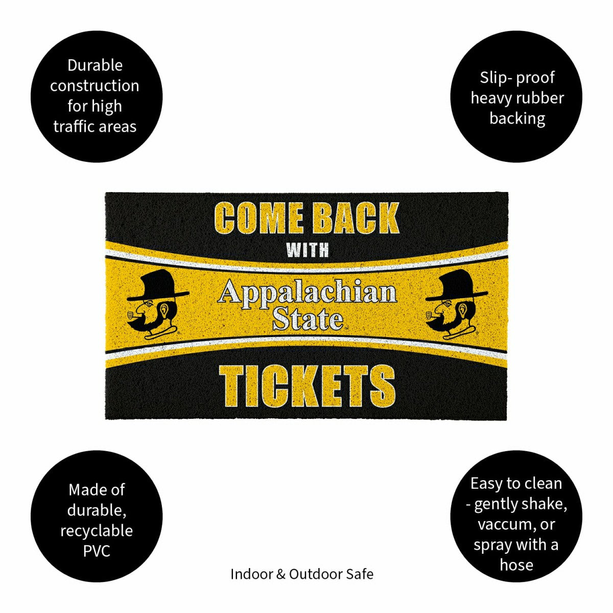 28" x 16" PVC Trapper Mat, Come Back with Tickets, Appalachian State U