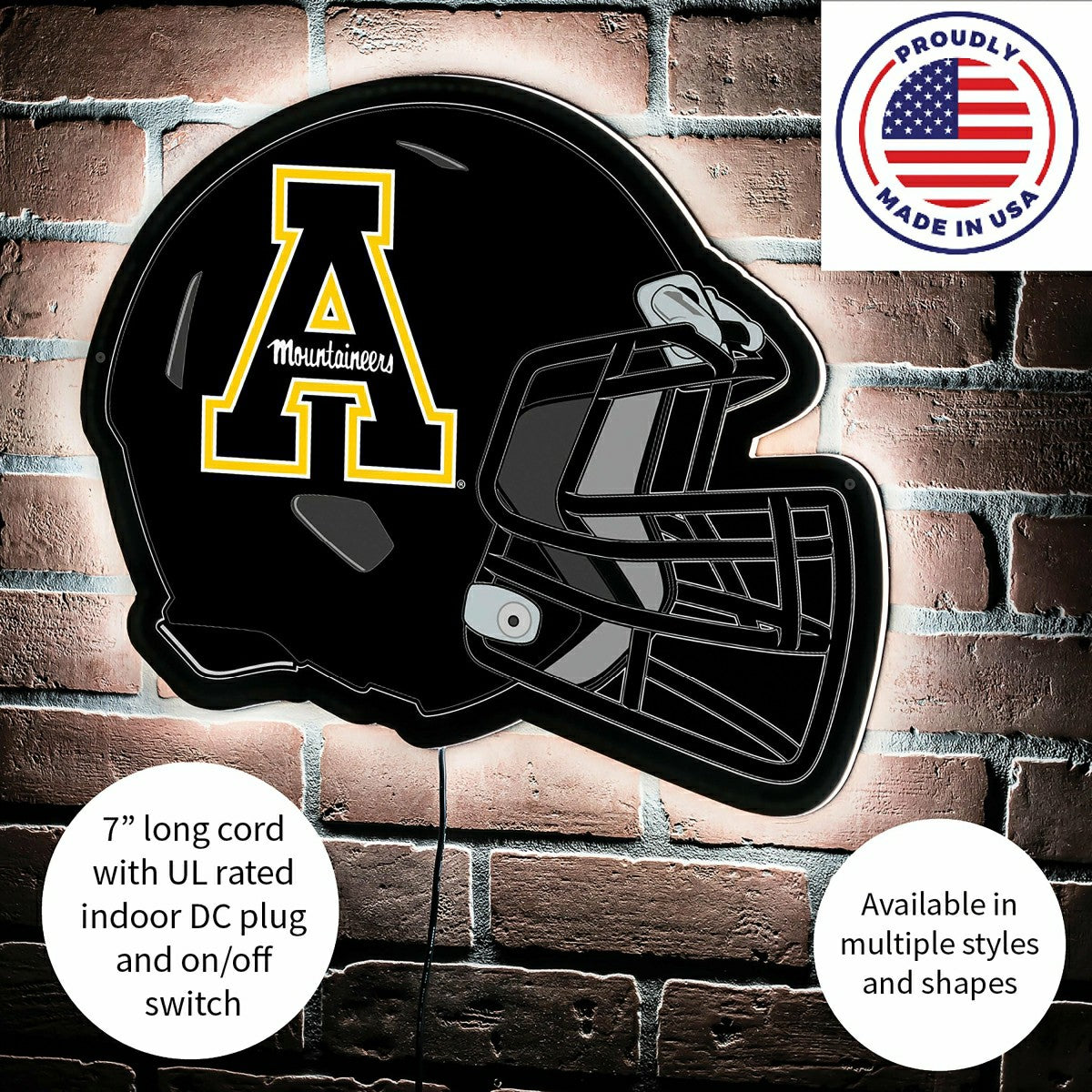 LED Wall Decor, Helmet, Appalachian State University