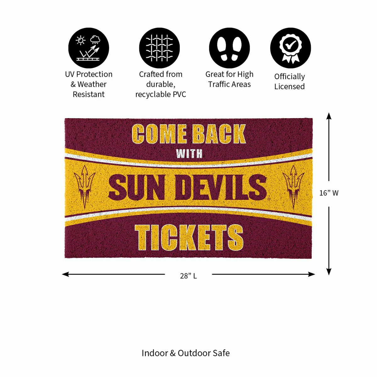 28" x 16" PVC Trapper Mat, Come Back with Tickets, Arizona State Unive