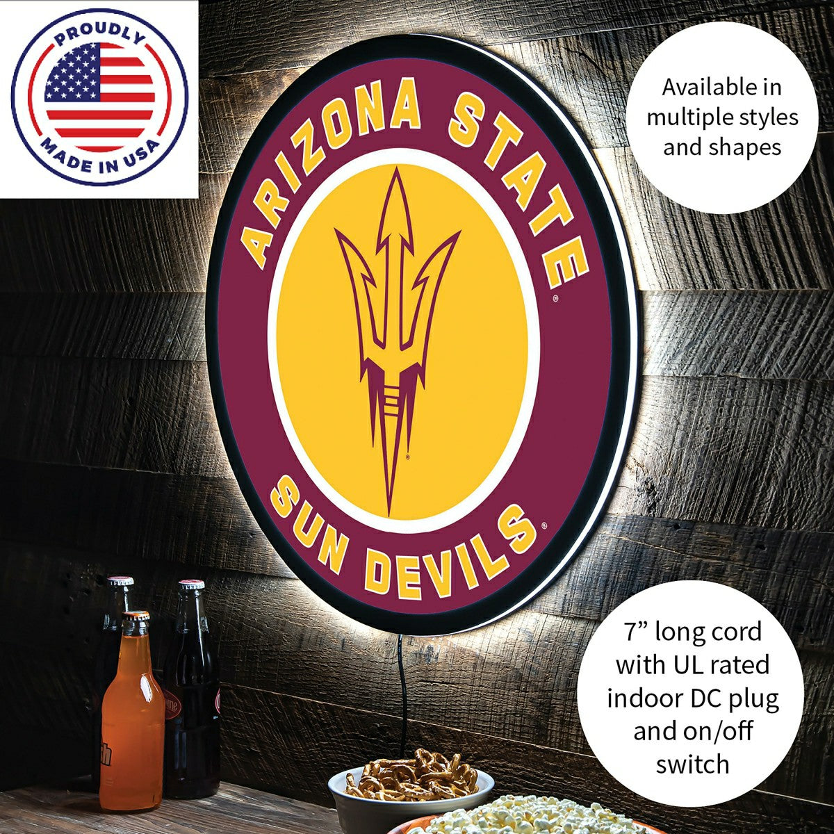 LED Wall Decor, Round, Arizona State University