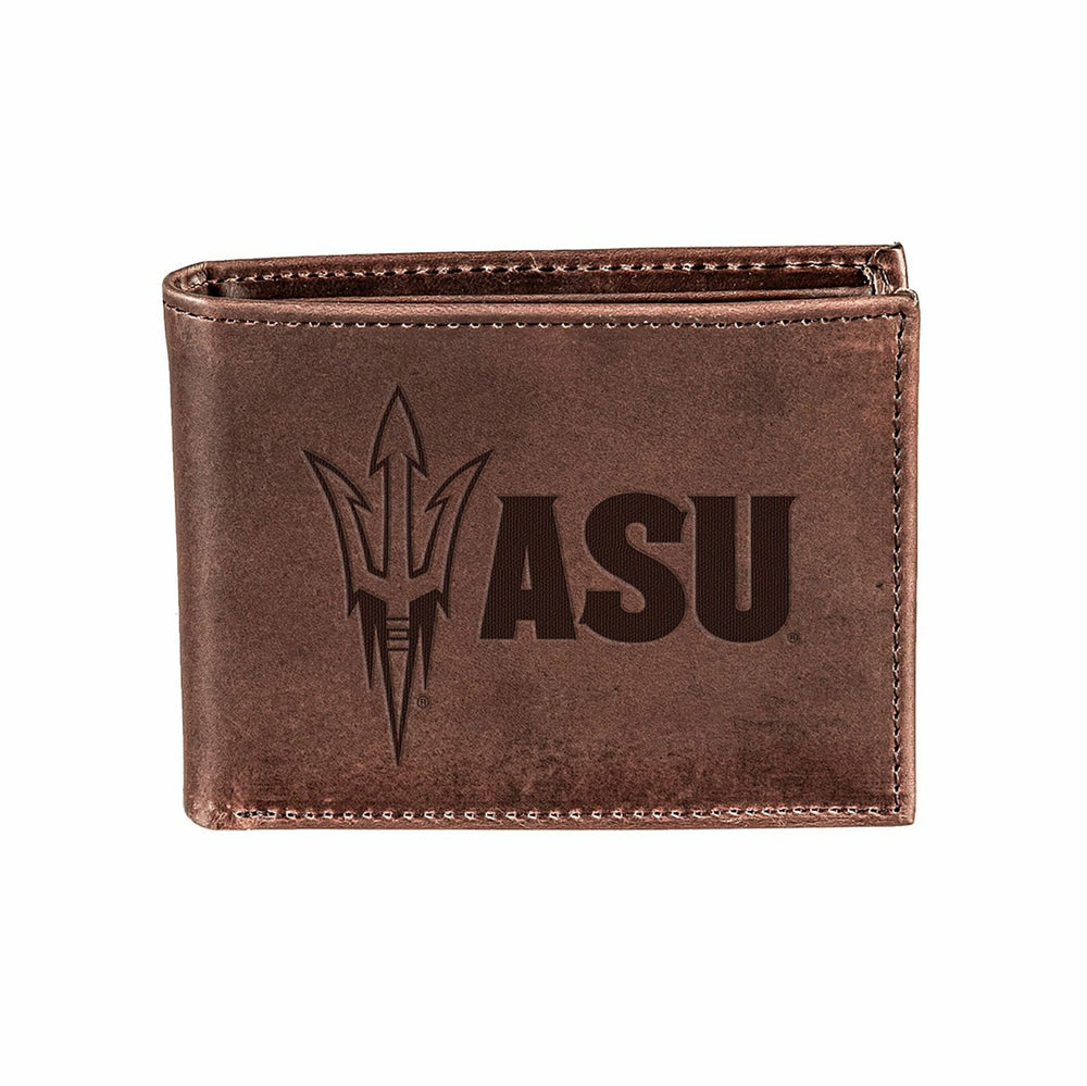 Arizona State University, Bi-Fold Wallet, Brown, CH, 100% Genuine Leat