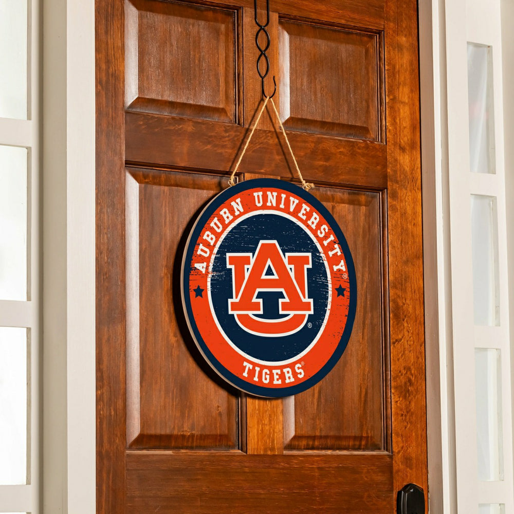 Auburn University Round Door Décor with Hanging Rope, 18x18
