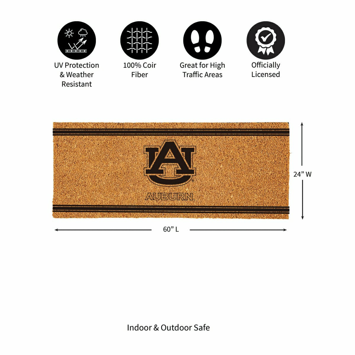 Auburn University Extra Large One Color Coir Mat, 60"x24"