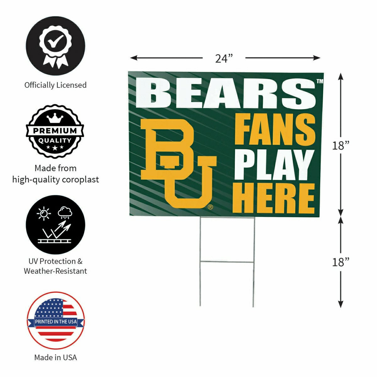 Baylor University Coroplast Yard Sign "Fans Play Here"
