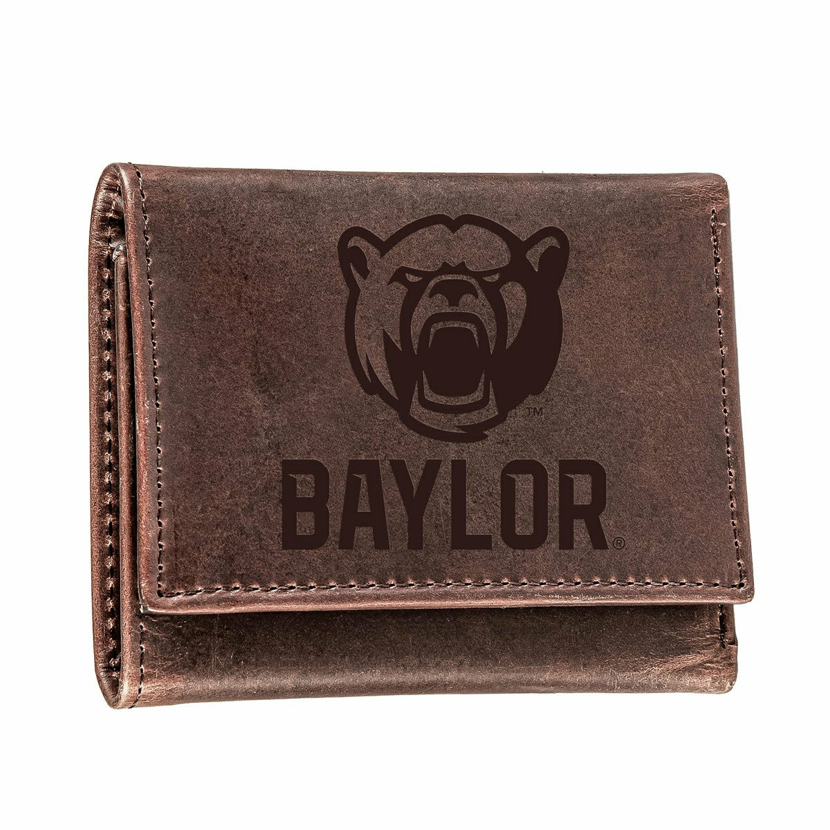 Baylor University, Tri-Fold Wallet, Brown, CH, 100% Genuine Leather