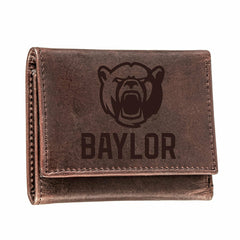 Baylor University, Tri-Fold Wallet, Brown, CH, 100% Genuine Leather