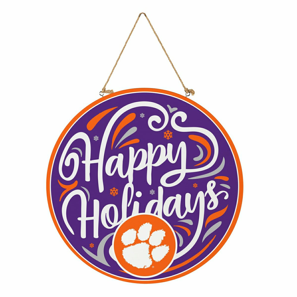 Clemson University Holiday Round Door Décor with Hanging Rope, 18x18