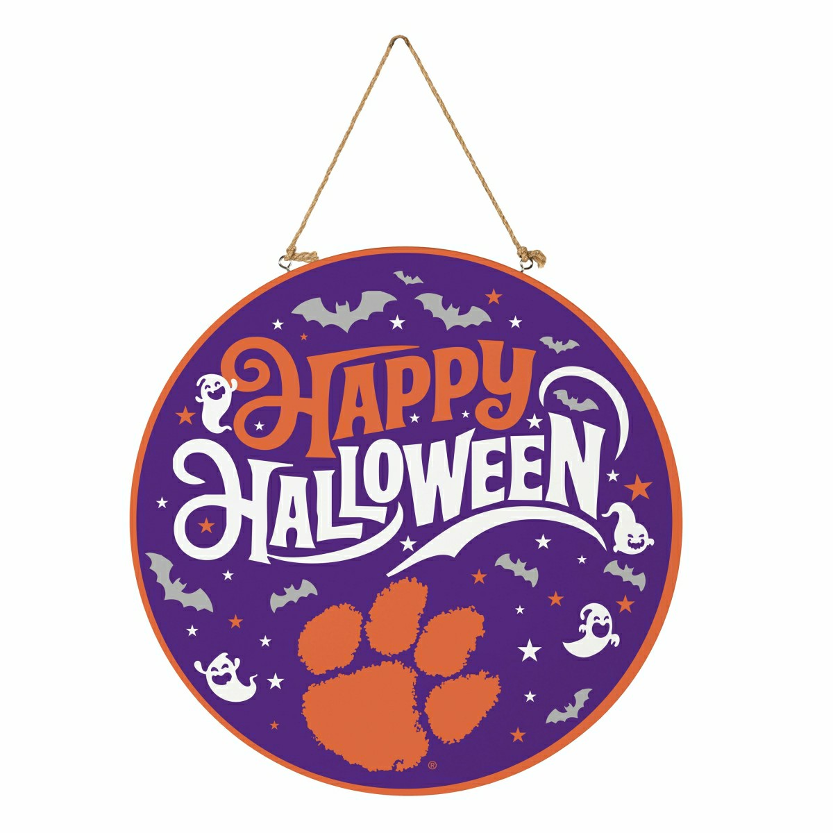 Clemson University Halloween Round Door Décor with Hanging Rope, 18x18