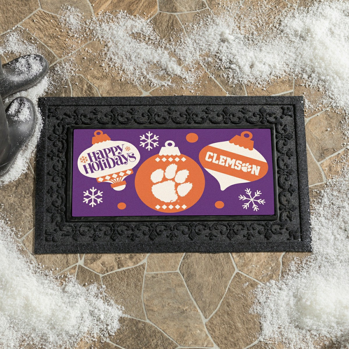 Clemson University Holiday Flocked Coir Sassafras Switch Mat, 22"x10"