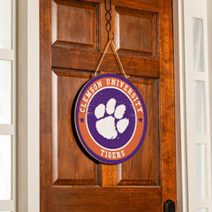 Clemson University Round Door Décor with Hanging Rope, 18x18