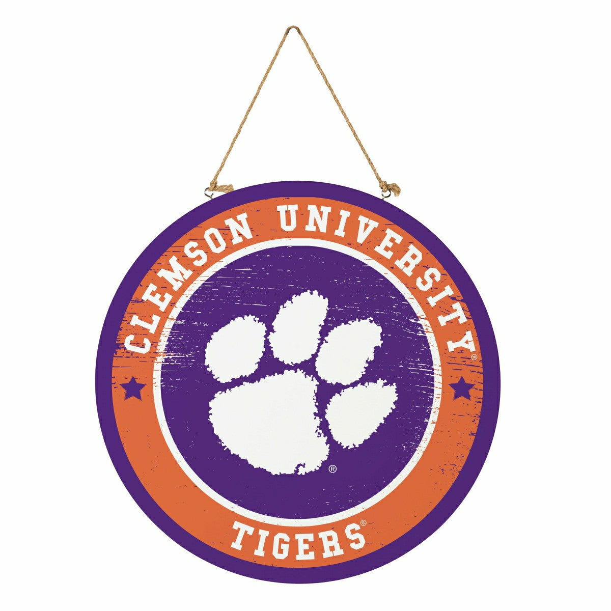Clemson University Round Door Décor with Hanging Rope, 18x18
