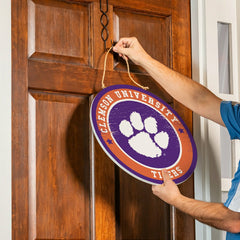 Clemson University Round Door Décor with Hanging Rope, 18x18