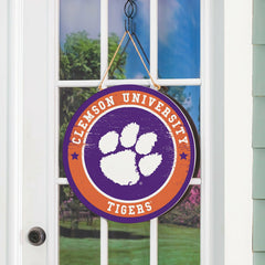 Clemson University Round Door Décor with Hanging Rope, 18x18