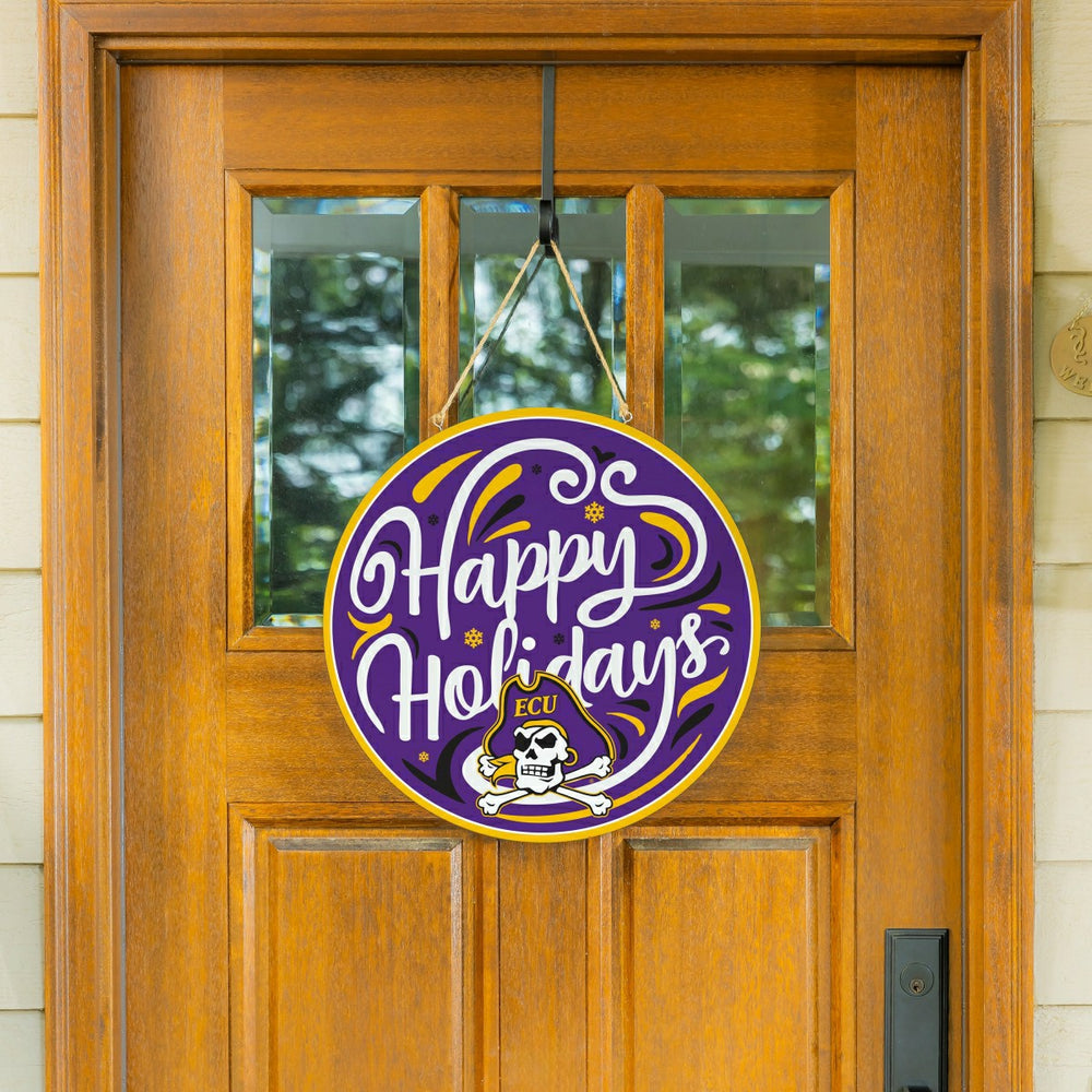 East Carolina University Holiday Round Door Décor with Hanging Rope, 1