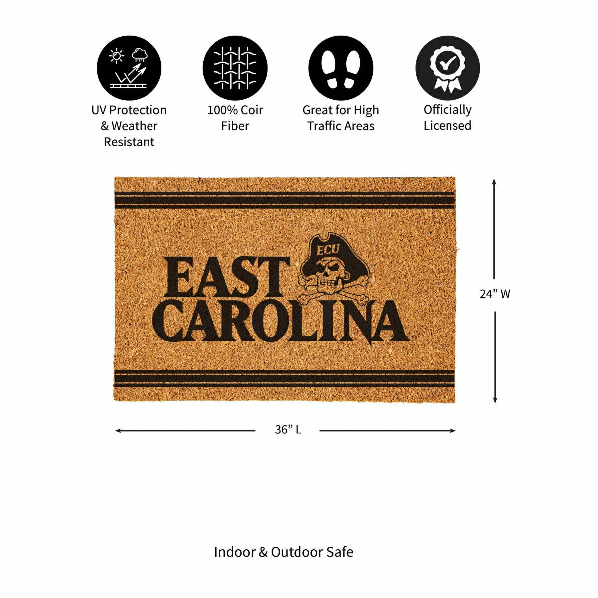 East Carolina University Large One Color Coir Mat, 36"x24"
