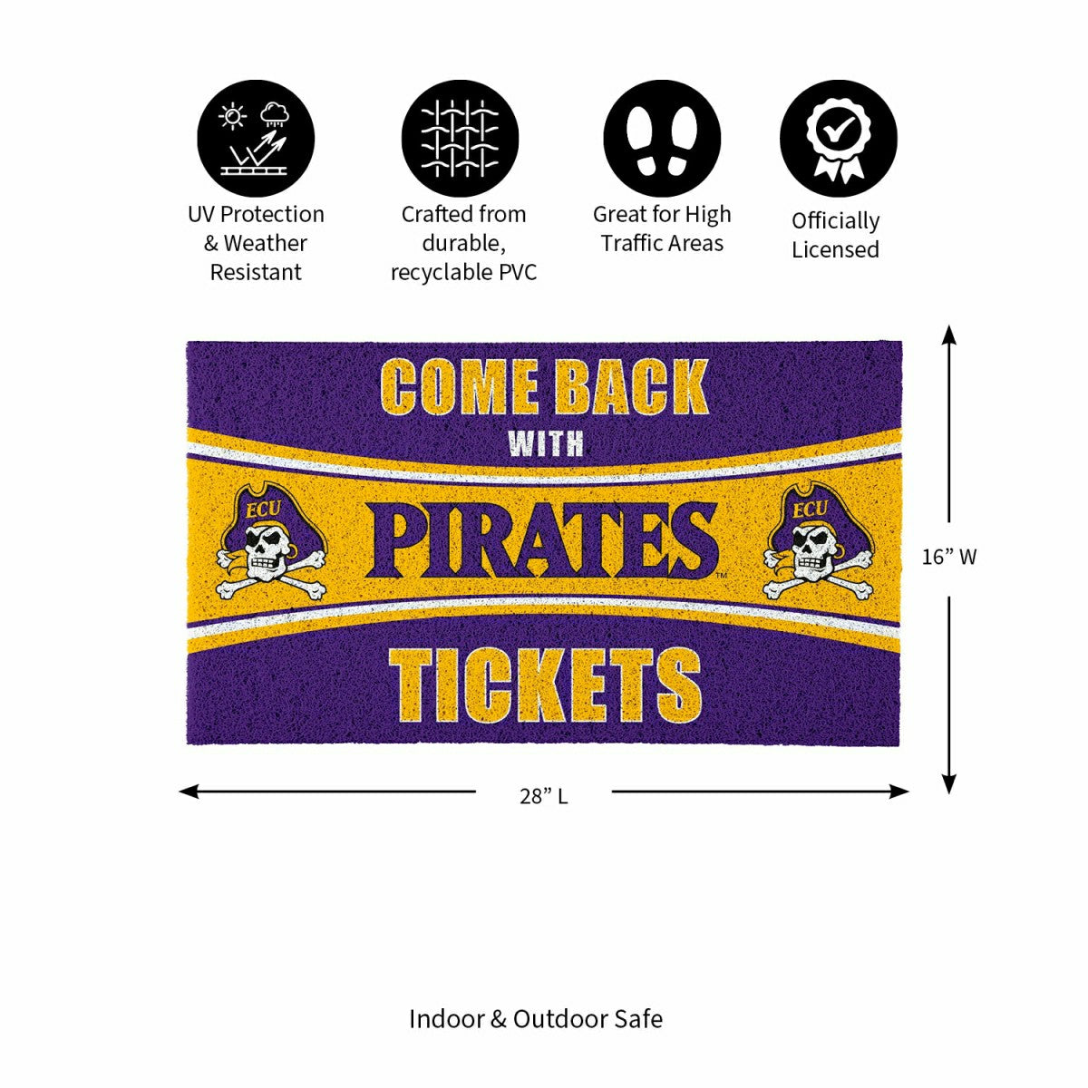 28" x 16" PVC Trapper Mat, Come Back with Tickets, East Carolina Unive