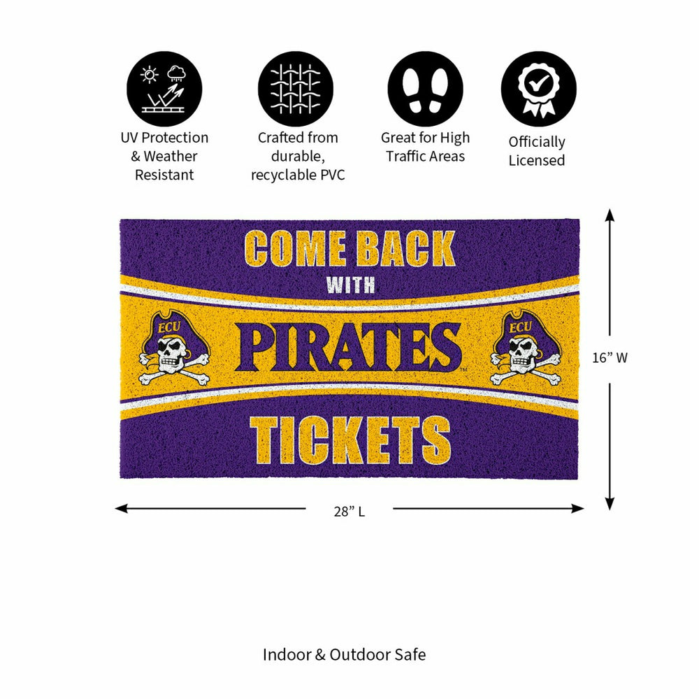 28" x 16" PVC Trapper Mat, Come Back with Tickets, East Carolina Unive