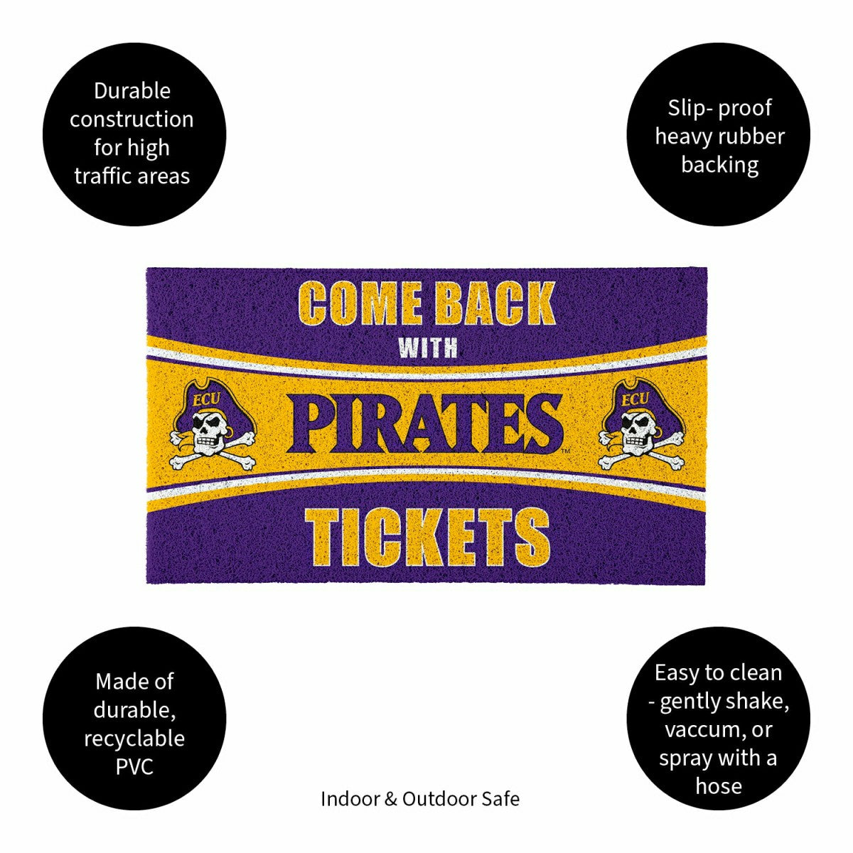 28" x 16" PVC Trapper Mat, Come Back with Tickets, East Carolina Unive