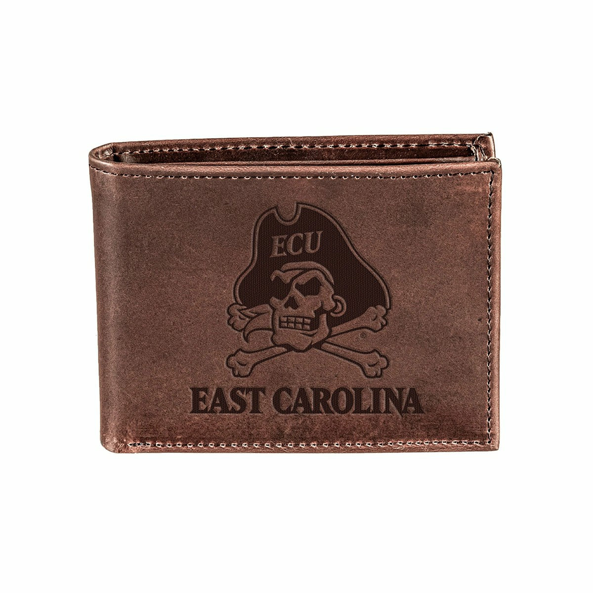 East Carolina University, Bi-Fold Wallet, Brown, CH, 100% Genuine Leat