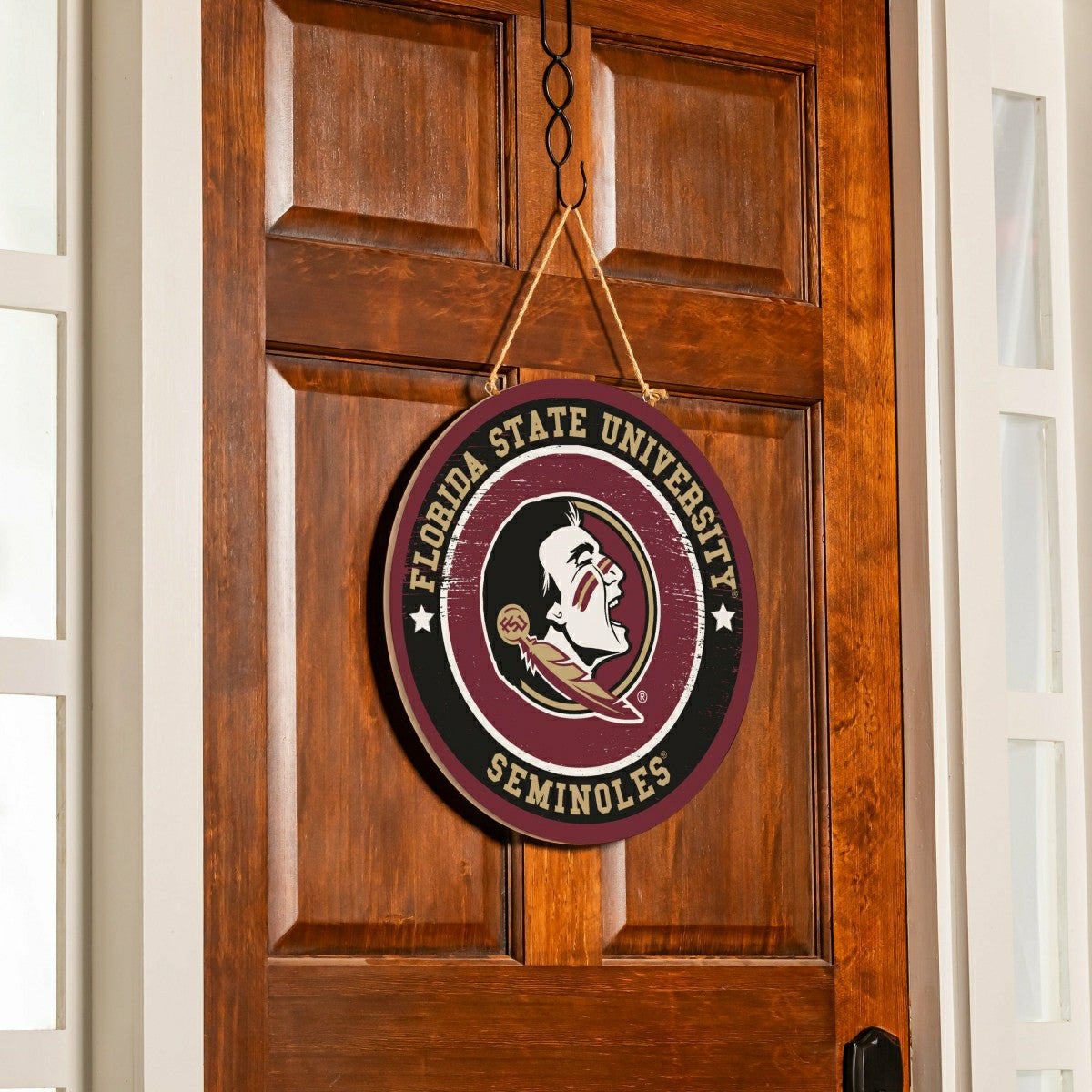 Florida State University Round Door Décor with Hanging Rope, 18x18