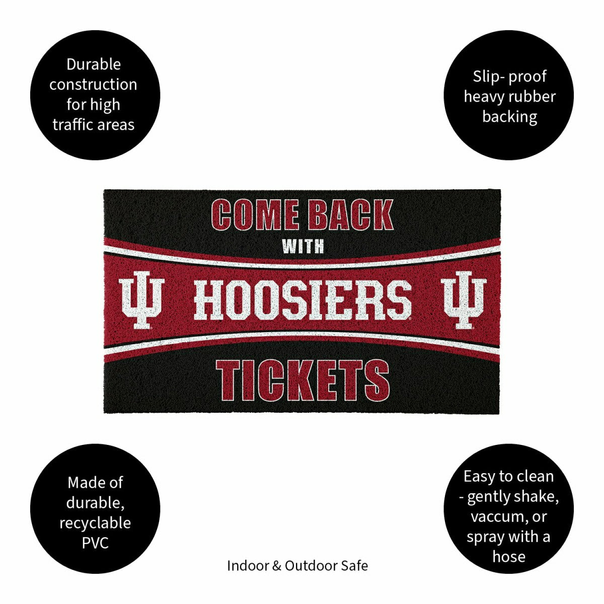 28" x 16" PVC Trapper Mat, Come Back with Tickets, Indiana University